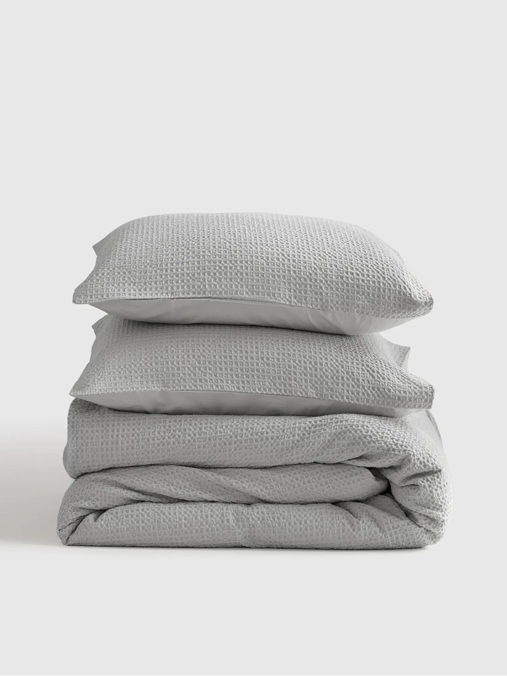 New Quince Organic Luxe Honeycomb Duvet Cover Set Full/Queen $114 Light Grey
